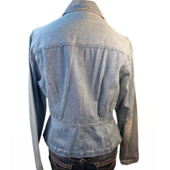 Clio Womens Size 12 Denim Jacket Vintage Floral Embroidered Light Wash Retro - Picture 3 of 9